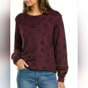 Splendid Collection Burgundy‎ Leopard Print Sweatshirt Velvet Trim XS